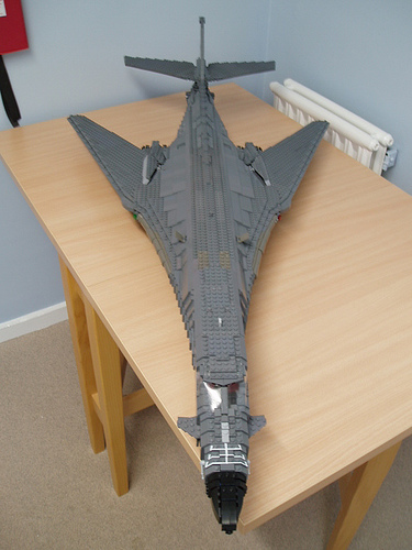 Illustration for article titled Giant LEGO B-1B Bomber Escorted by Fighters, Hawkeye Aircraft
